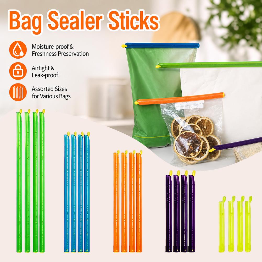 Kitchen Gadgets Organizer - 10/20個入り バッグシーラースティック、チップクリップ プラスチック製バッグシーラースティック、プラスチック製閉鎖ロッド - 4サイズ マジックキッチン食品保存クリップ