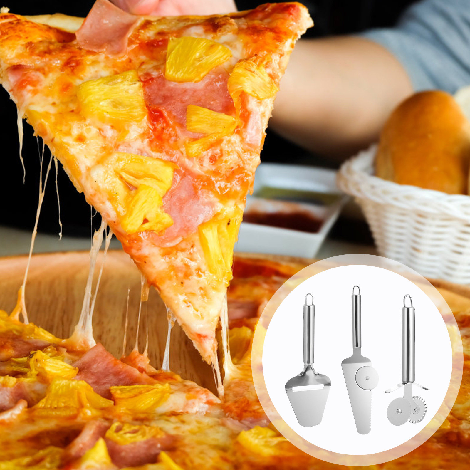 Kitchen Gadgets Gold - 1個入り ステンレス製ピザカッターとケーキスパチュラのセット。人間工学に基づいた設計で、使いやすく、省力化を実現。ベーキング用具、キッチン用品。