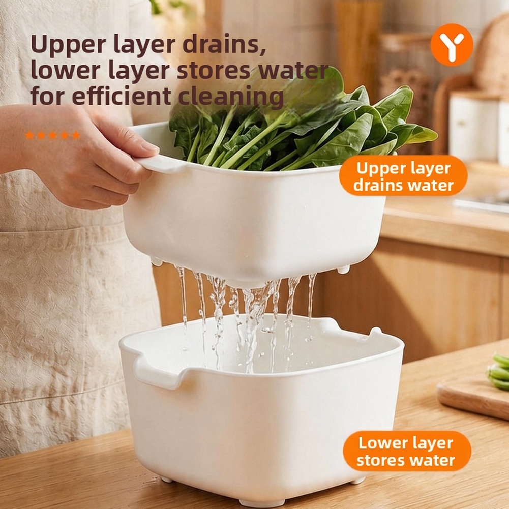 Kitchen Gadgets Organizer - 食品グレードの二層排水バスケット、中空のボウル、頑丈なパントリーシンク、キッチンフルーツ野菜米洗い用、素敵な家庭用オーガナイザーガジェット