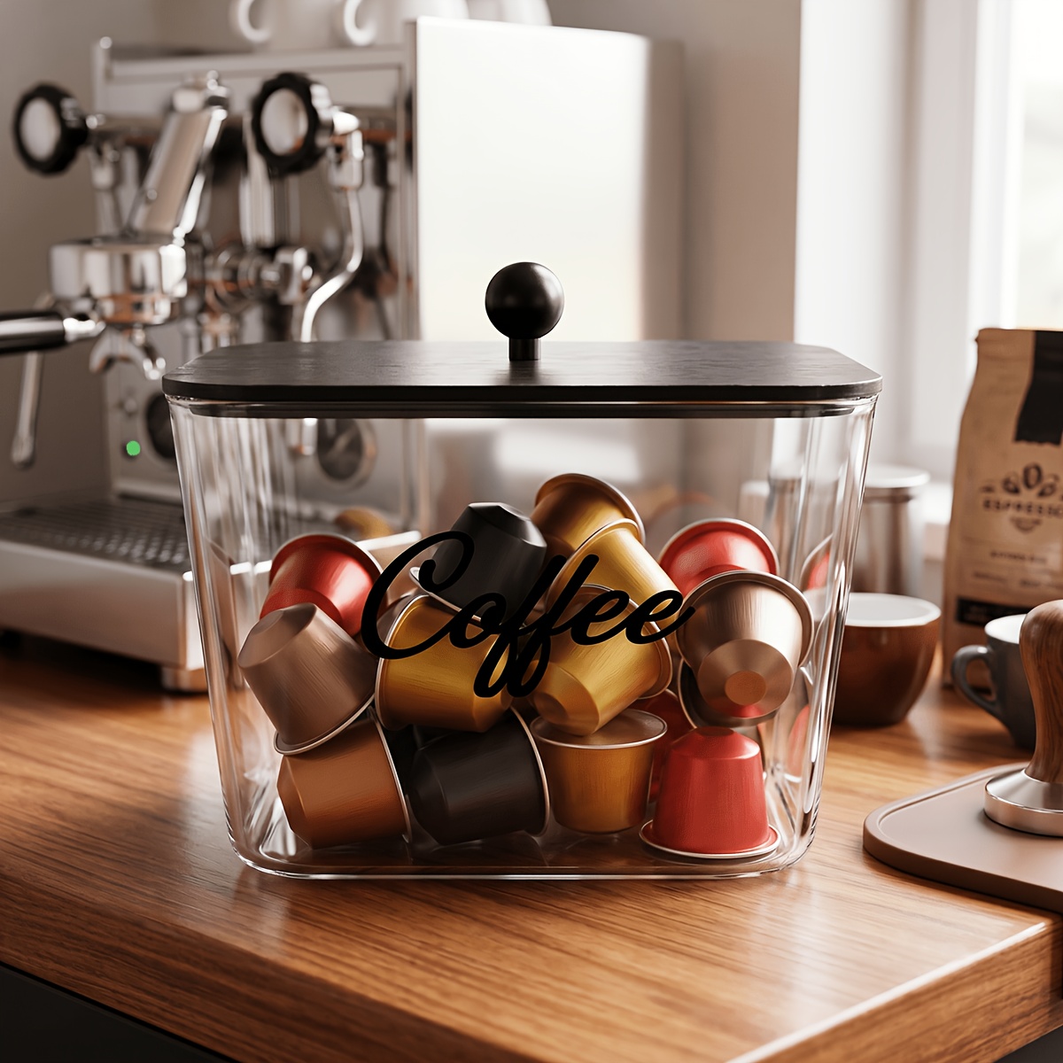 Kitchen Gadgets Organizer - 蓋付きコーヒーポッドホルダー プラスチック製収納ボックス Kカップオーガナイザー 大容量 キッチンカウンター、カフェバーオーガナイザー用