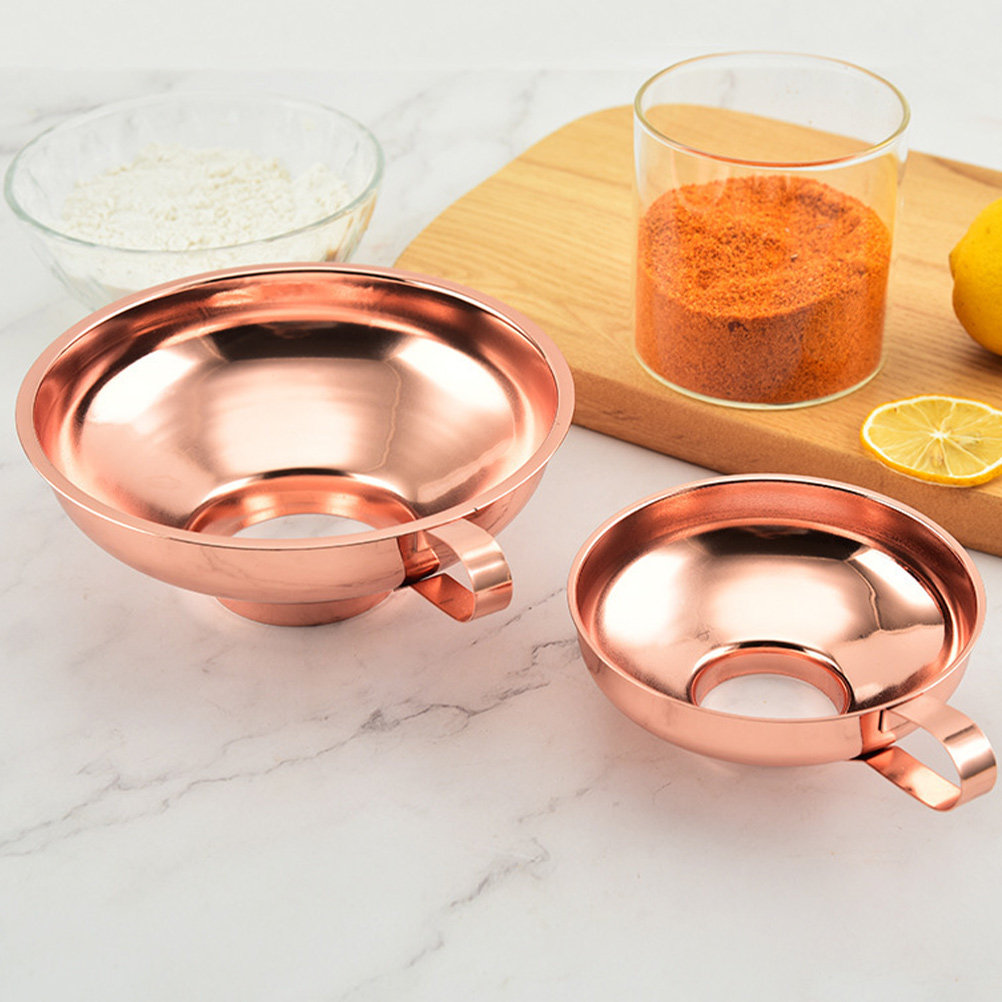 Kitchen Gadgets Gold - ステンレス製漏斗 1個。ローズゴールドカラー。幅広で、キッチンでの油やワインの分離、液体の濾過に最適。家庭用調理器具。