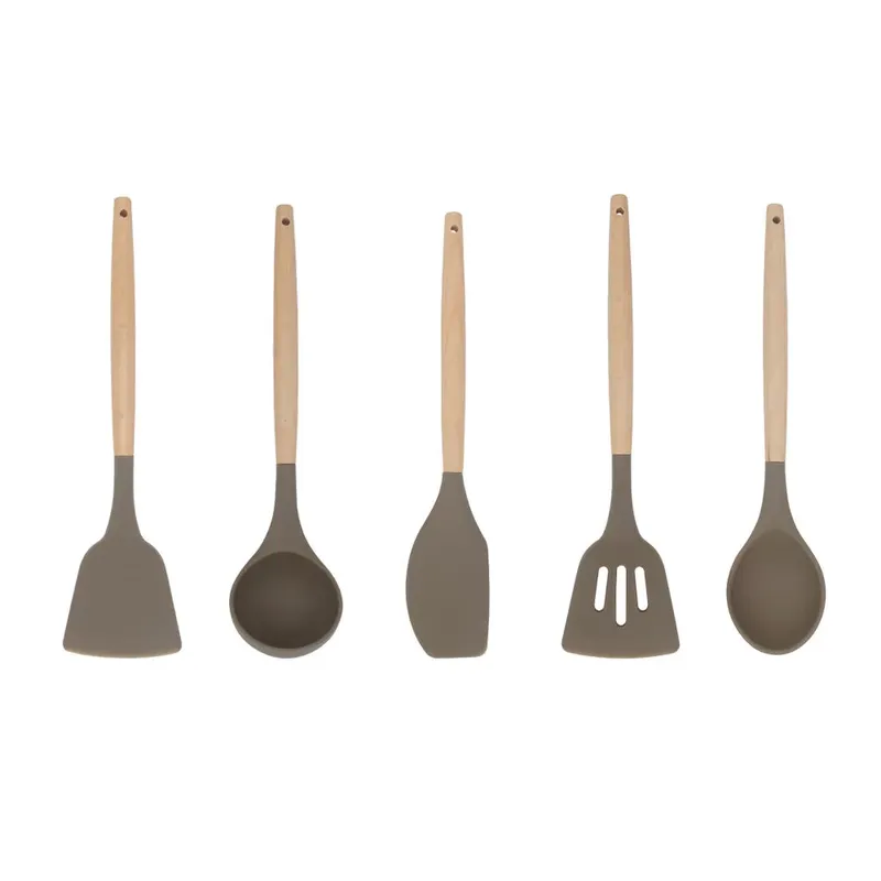 新製品：5点セットのシリコン製食器セット。木製の取っ手が付い - Kitchen Gadgets New Products のレビューと価格