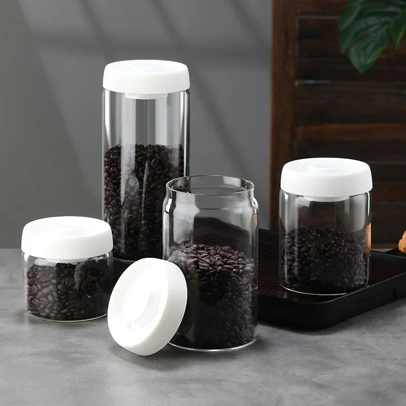手動真空密閉コーヒージャー 高ホウケイ酸ガラス 防湿茶保存容 - Kitchen Gadgets Organizer のレビューと価格