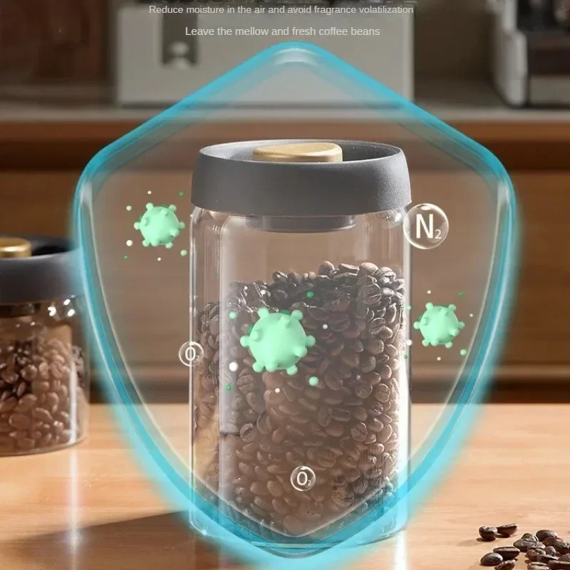手動真空密閉コーヒージャー 高ホウケイ酸ガラス 防湿茶保存容 - Kitchen Gadgets Organizer のレビューと価格
