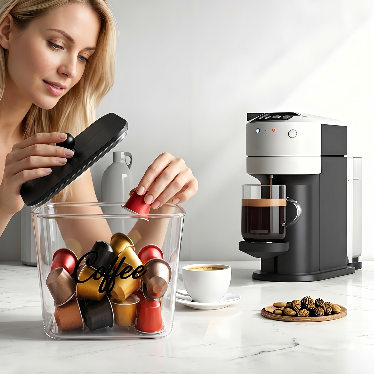 蓋付きコーヒーポッドホルダー プラスチック製収納ボックス K - Kitchen Gadgets Organizer のレビューと価格