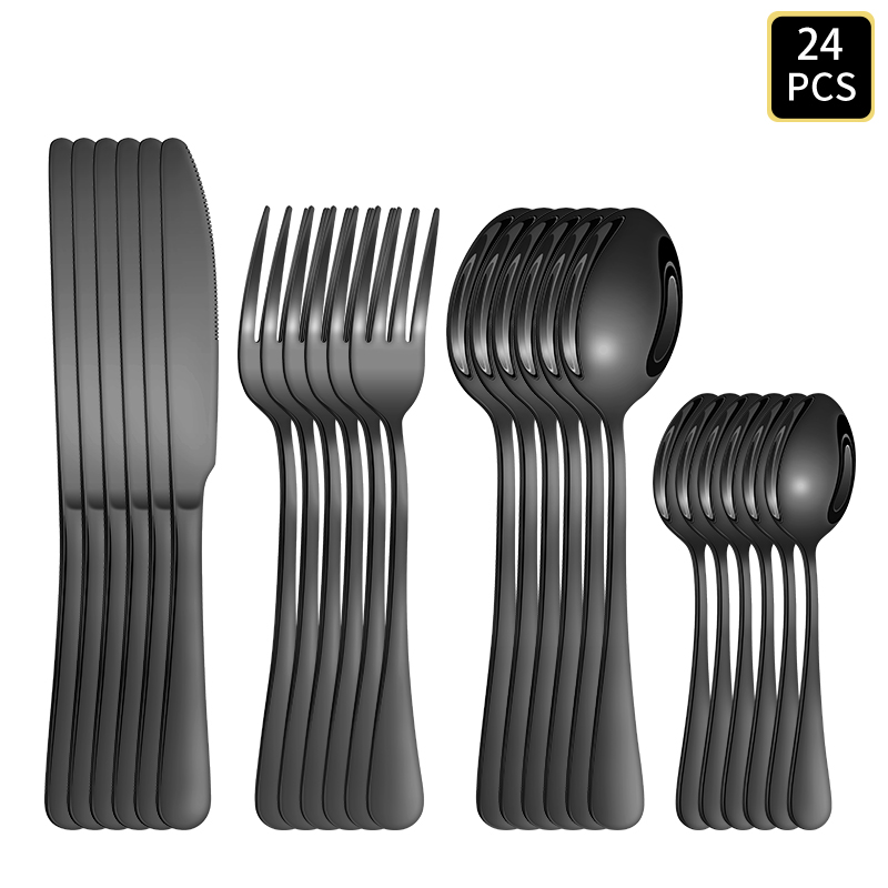 4/6/16/24個入り ブラックステンレス製カトラリー 1 - Kitchen Gadgets Gold のレビューと価格