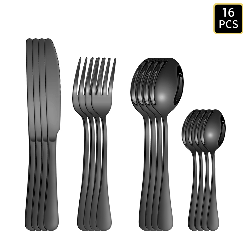 4/6/16/24個入り ブラックステンレス製カトラリー 1 - Kitchen Gadgets Gold のレビューと価格